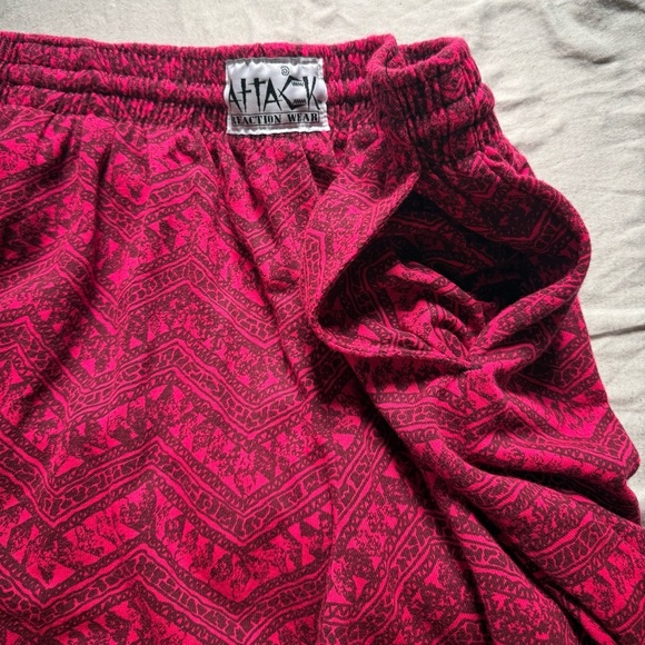 Vintage 80s Bright Pink Joggers Attack Reaction Wear L Black Zigzag Pattern Rare - Picture 5 of 7